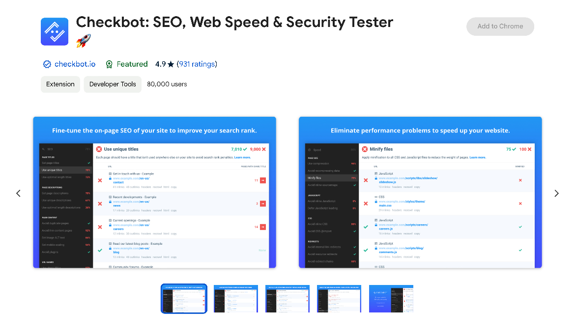 Checkbot SEO Tester Chrome Extension