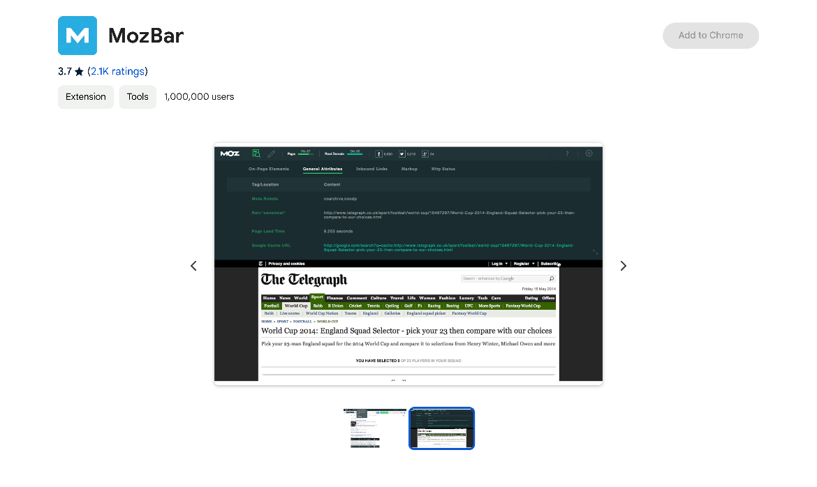 MozBar Chrome Extension