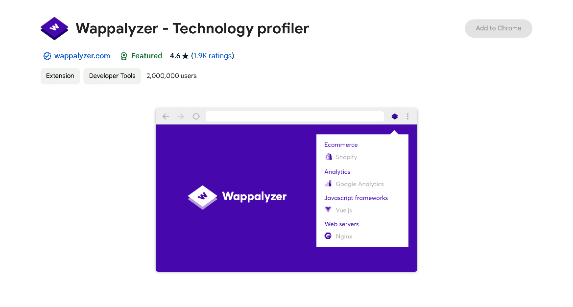 Wappalyzer Chrome Extension