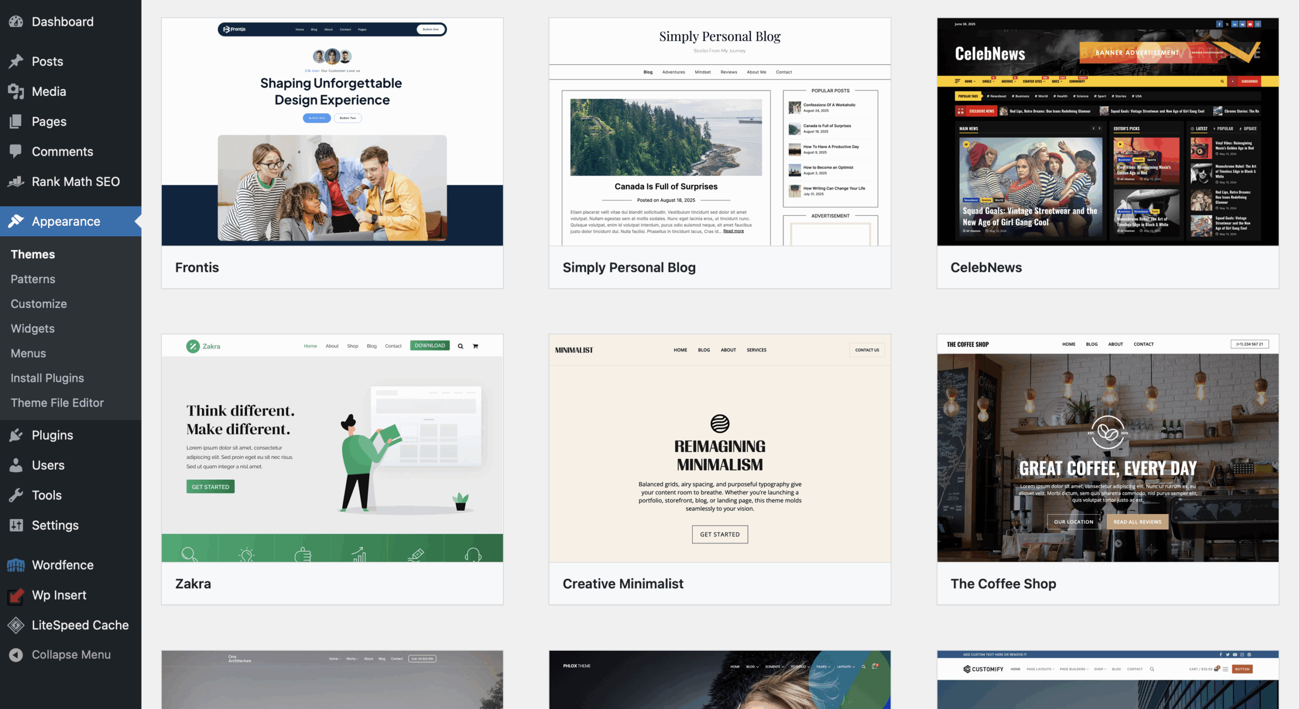 Start a Blog - Adding a New Theme via Appearance > Themes > Add New