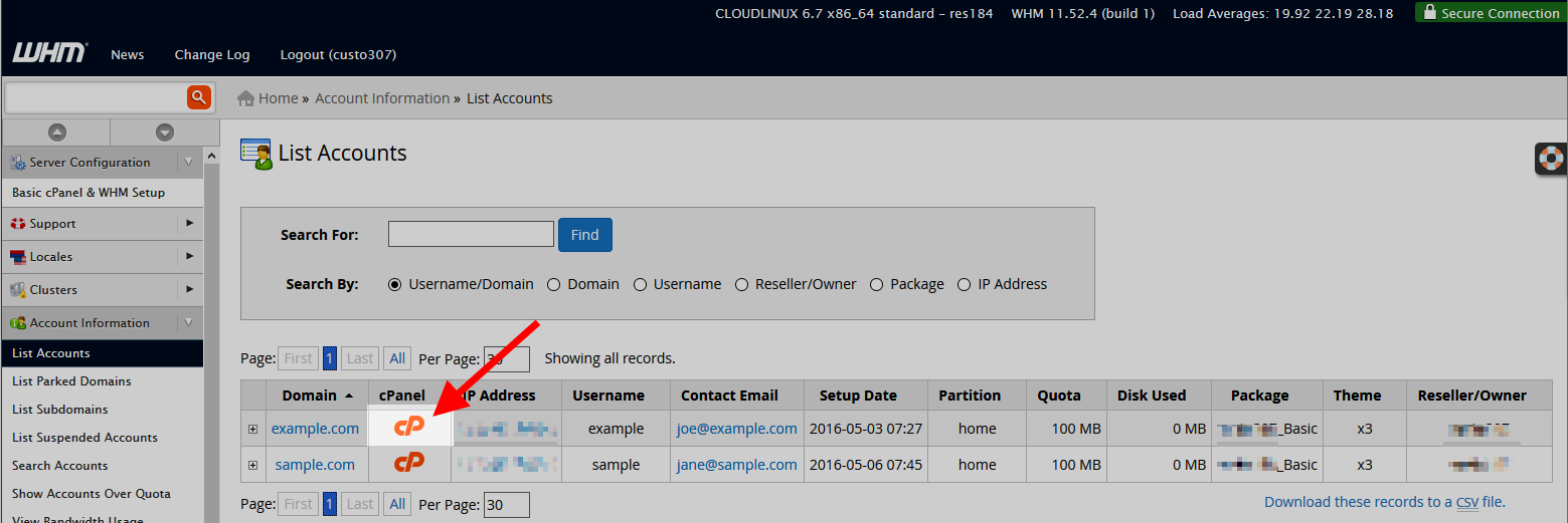 How to login to a cPanel account from WHM?