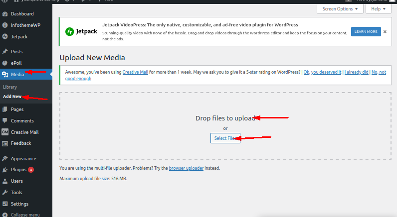 WordPress media upload